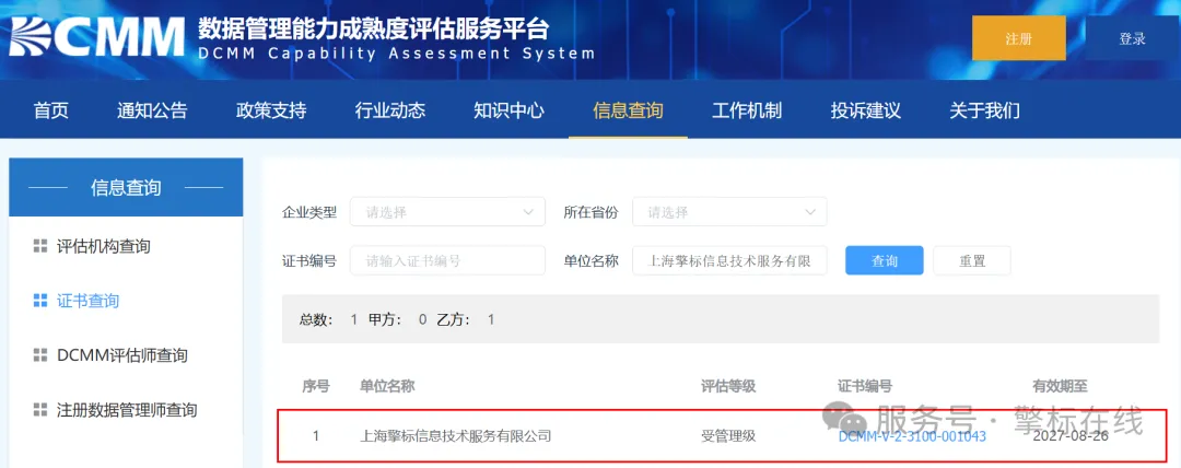DCMM公示截图